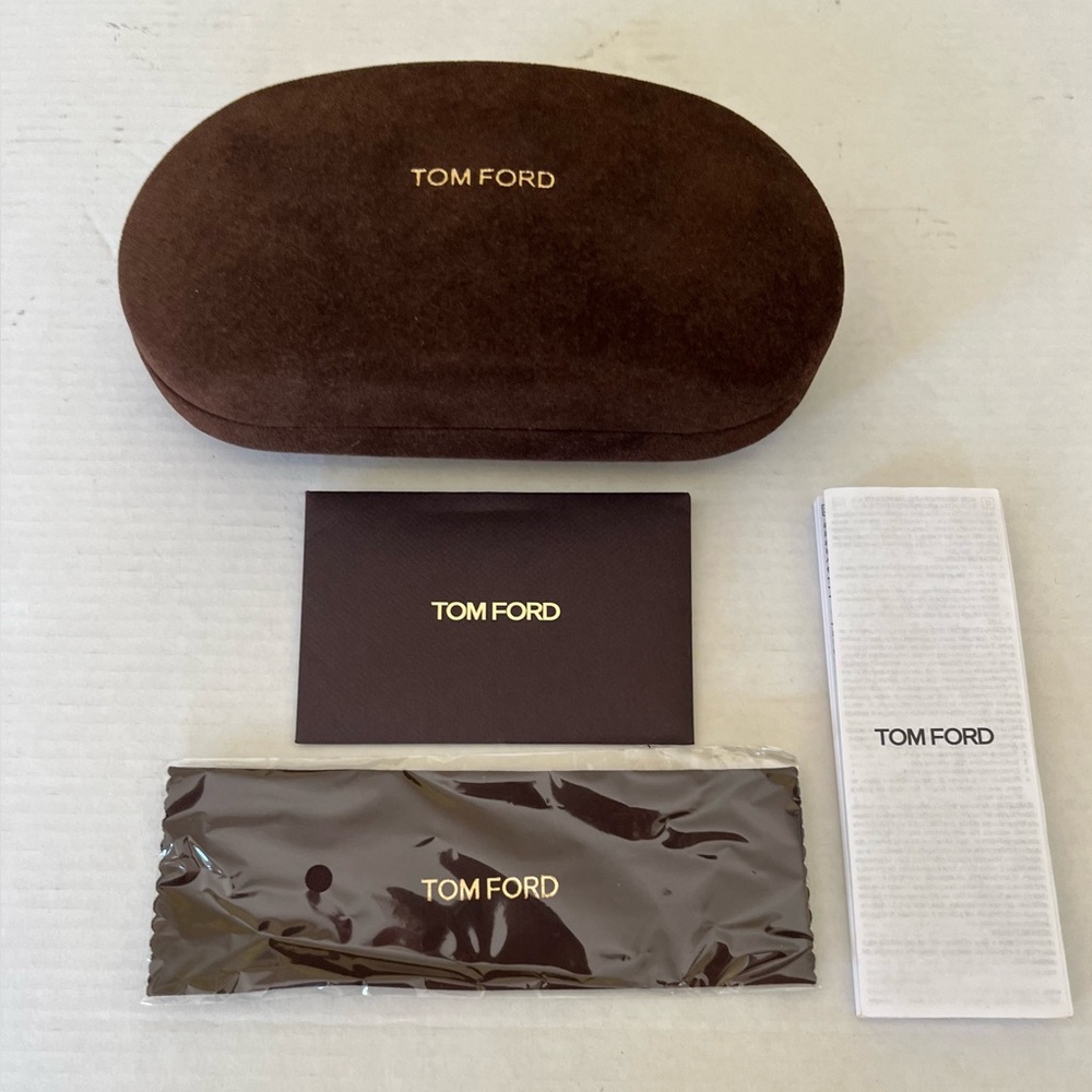 Tom Ford sunglasses case brown velvet hard case cleaning cloth and branding card